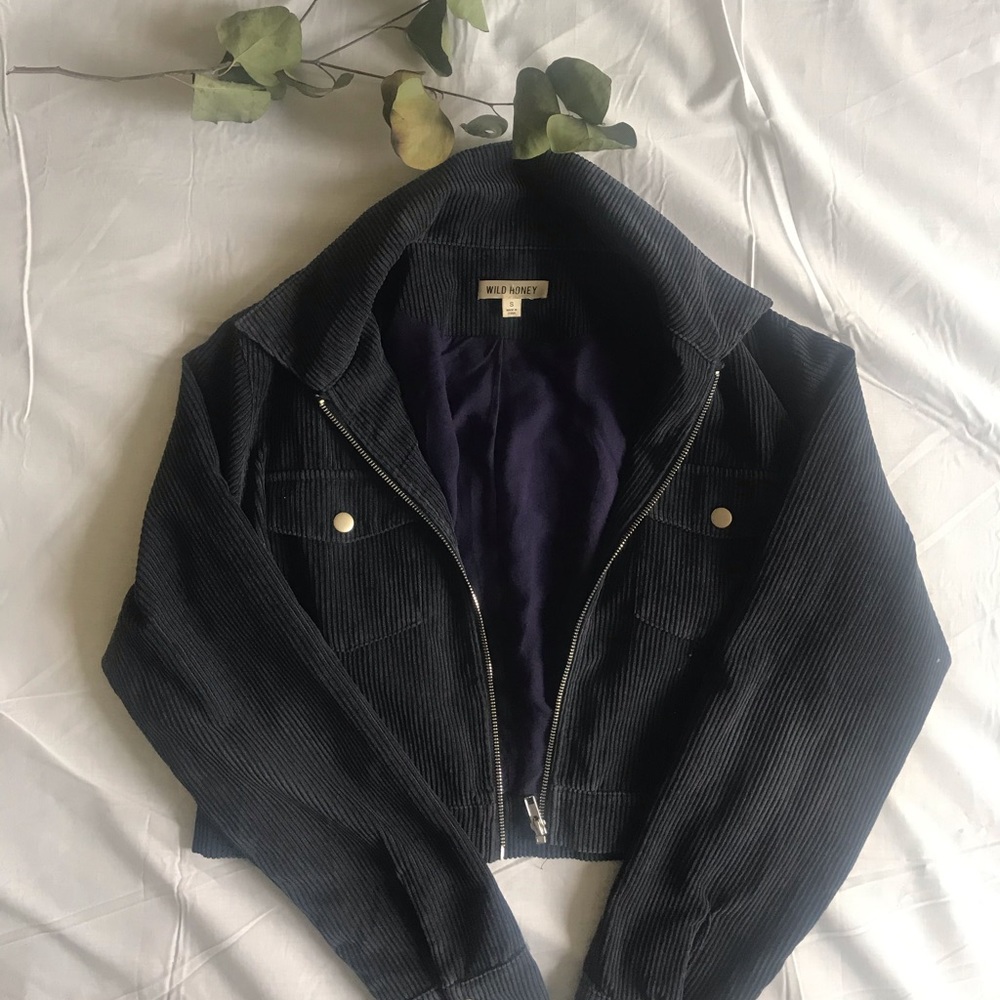Navy Corduroy Crop Jacket